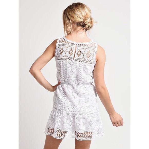 BB Dakota Sandra Dress White Lace Embroidery Mini Crochet Sz S - Picture 7 of 14